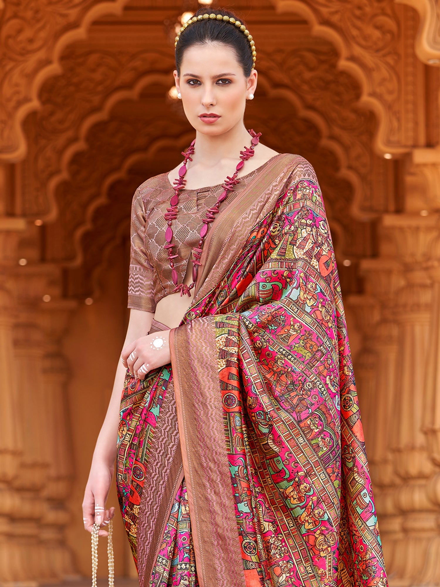 NOZ2TOZ Women's Silk Blend Pink Woven Design Designer Saree With Blouse Piece - Distacart