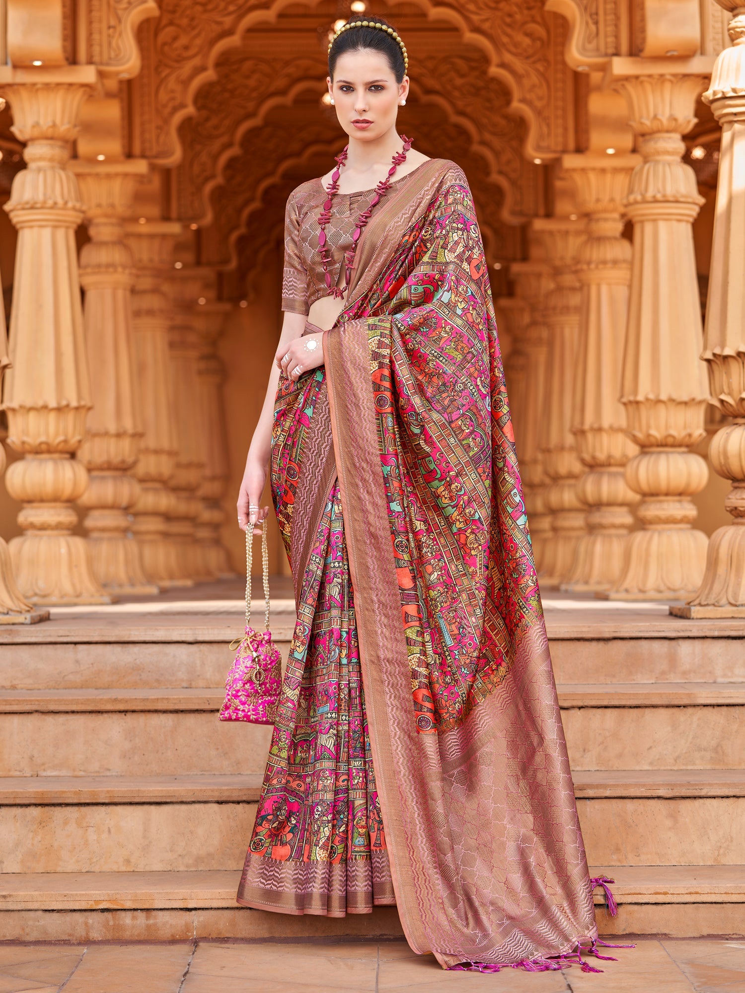 NOZ2TOZ Women's Silk Blend Pink Woven Design Designer Saree With Blouse Piece - Distacart