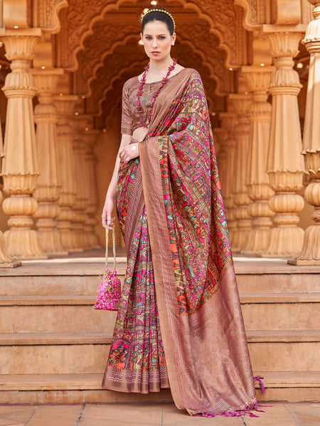NOZ2TOZ Women's Silk Blend Pink Woven Design Designer Saree With Blouse Piece - Distacart