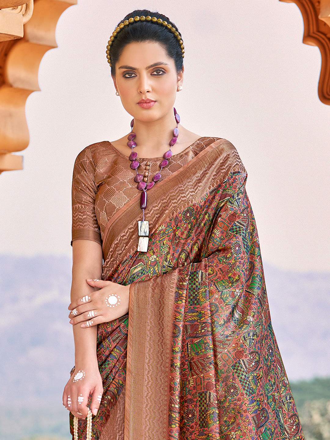 NOZ2TOZ Women's Silk Blend Brown Woven Design Designer Saree With Blouse Piece - Distacart
