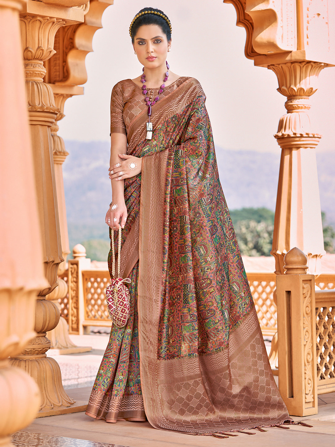 NOZ2TOZ Women's Silk Blend Brown Woven Design Designer Saree With Blouse Piece - Distacart
