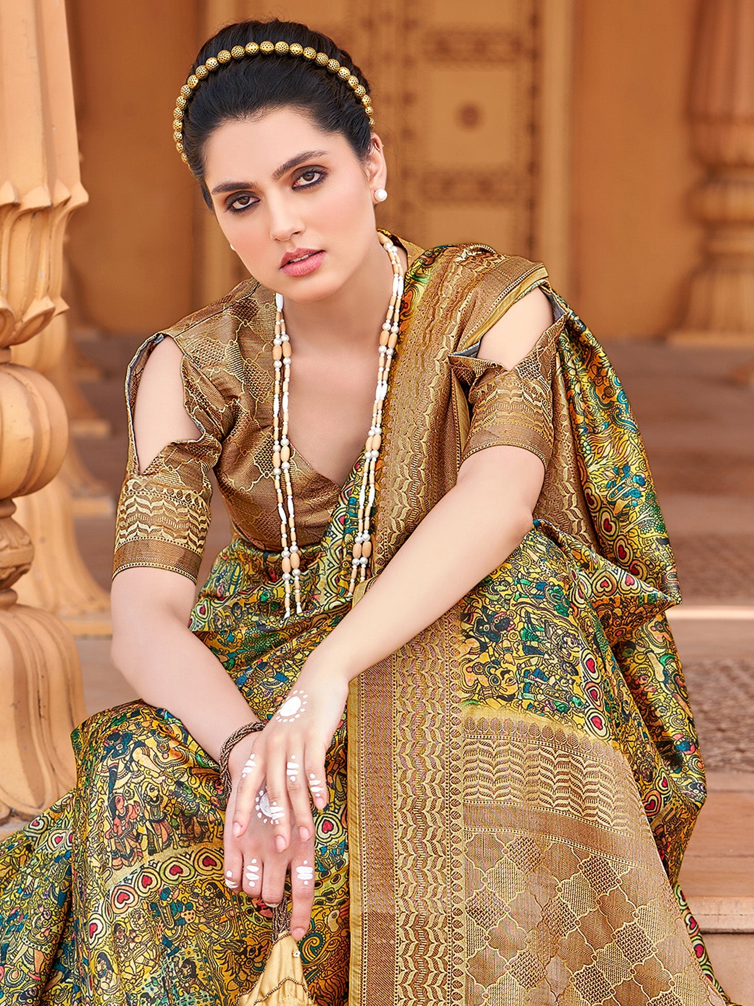 NOZ2TOZ Women's Silk Blend Yellow Woven Design Designer Saree With Blouse Piece - Distacart