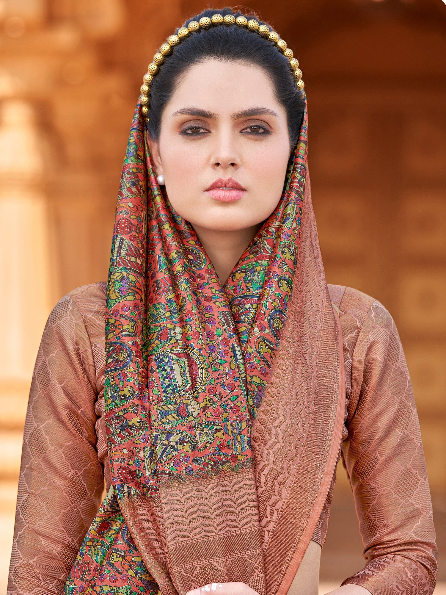 NOZ2TOZ Women's Silk Blend Rose Gold Woven Design Designer Saree With Blouse Piece - Distacart