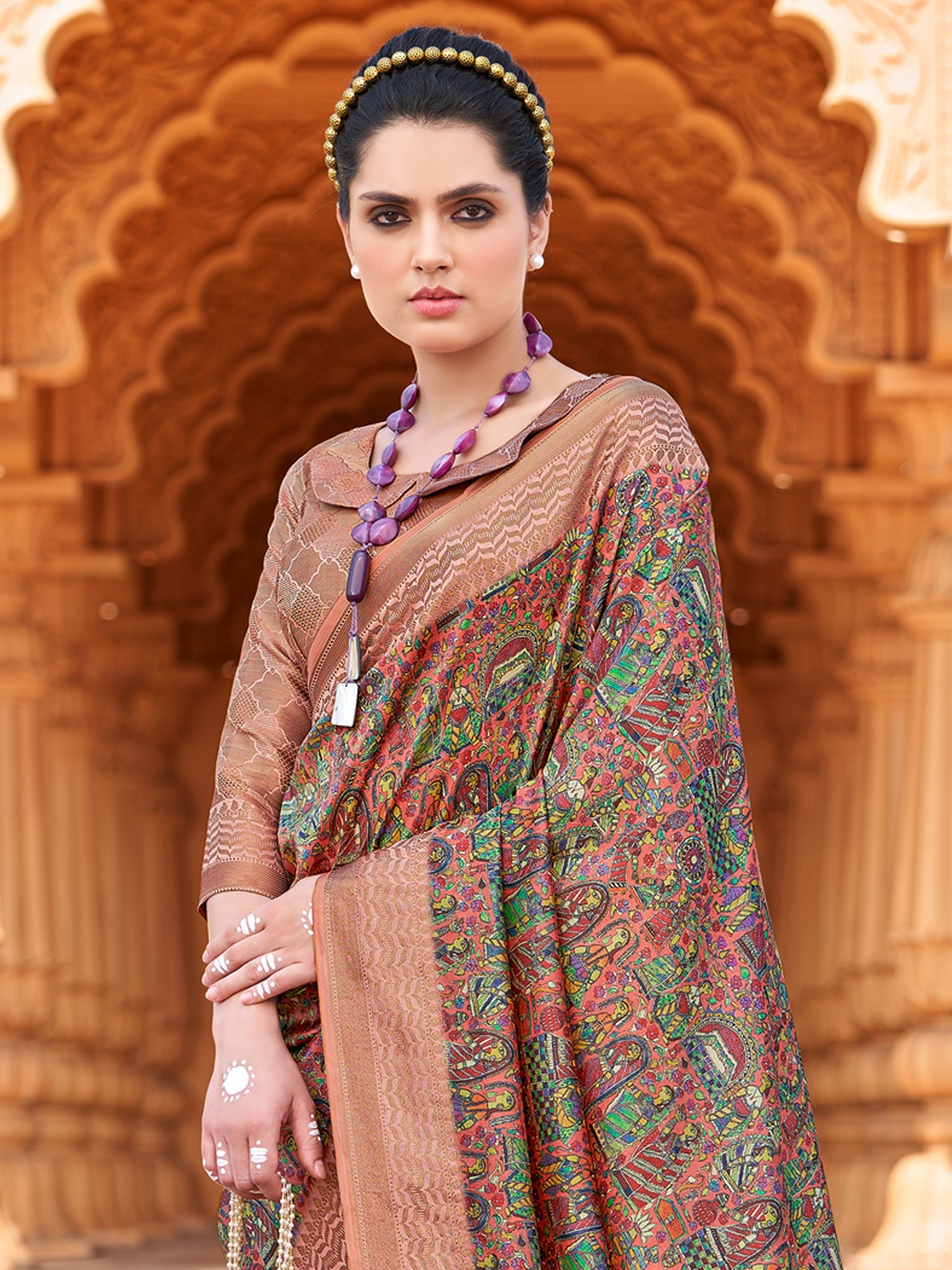 NOZ2TOZ Women's Silk Blend Rose Gold Woven Design Designer Saree With Blouse Piece - Distacart