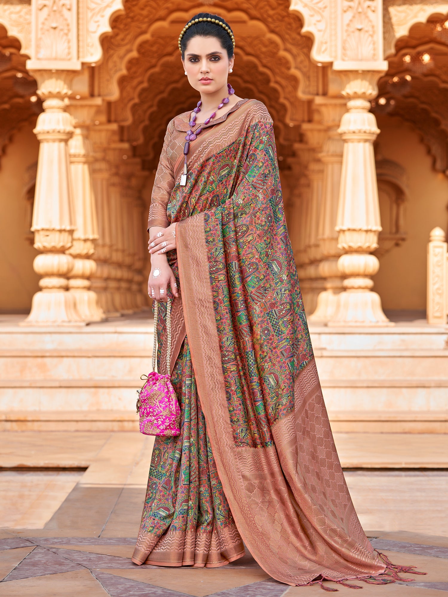 NOZ2TOZ Women's Silk Blend Rose Gold Woven Design Designer Saree With Blouse Piece - Distacart