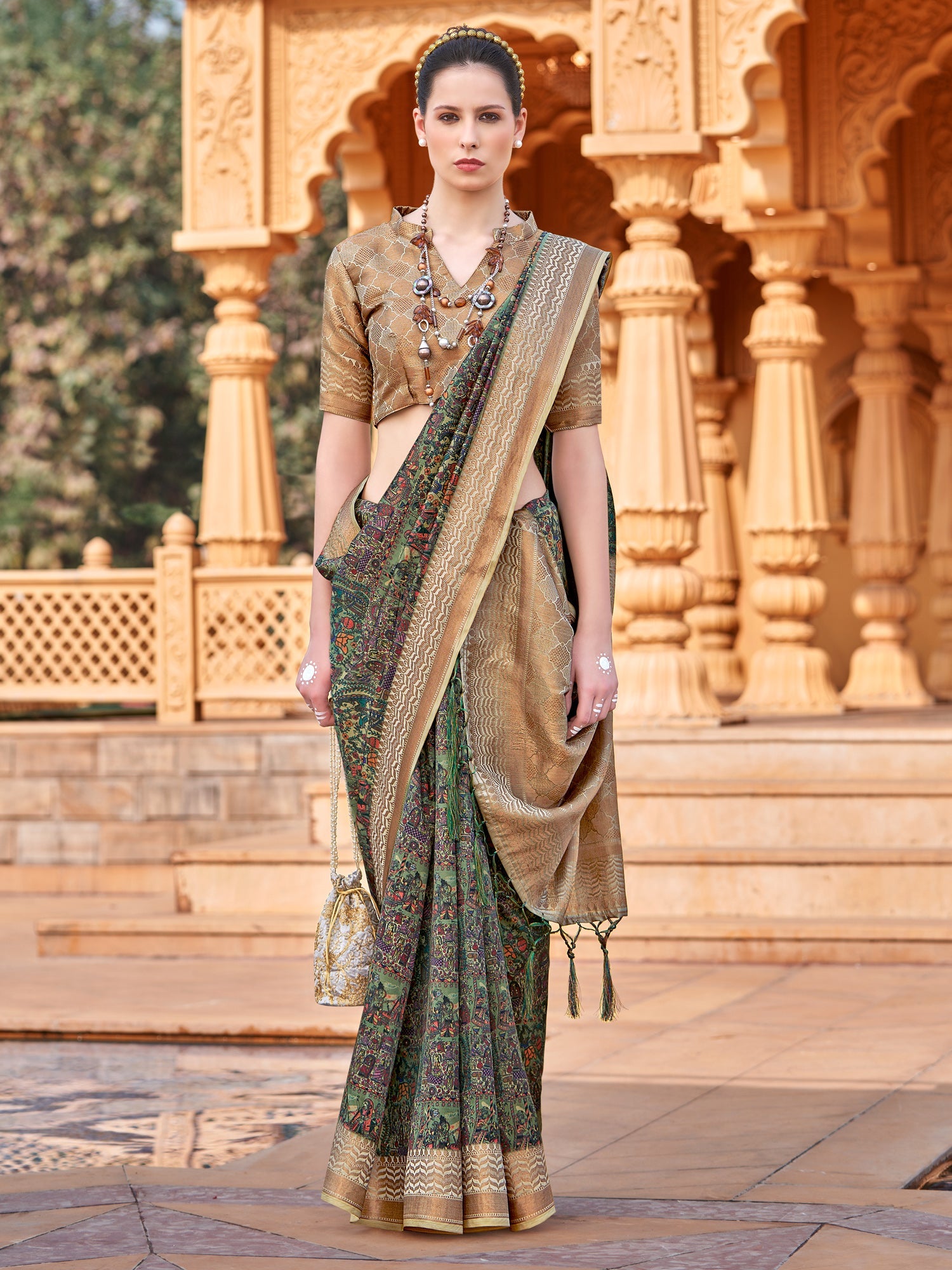 NOZ2TOZ Women's Silk Blend Green Woven Design Designer Saree With Blouse Piece - Distacart