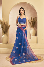 Thumbnail for Vastranavya Blue Digital Printed Linen Ready To Wear Pocket Saree with Unstitched Blouse - Distacart