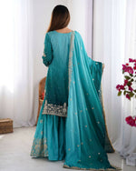 Thumbnail for The52 Women's Beautiful Chinon silk Fabric Embroidery Work Straight Kurta Palazzo and Dupatta Set - Distacart
