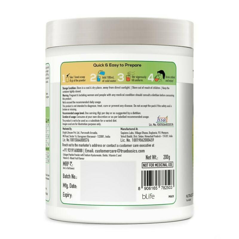 TrueBasics Collaskin Mixed Fruit Flavour 100% Vegetarian Collagen Peptides - Distacart