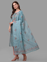 Thumbnail for Blue Embroidered Kurta Pant & Dupatta Set, Multicolor - Hiral Fashion - Dista