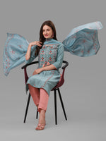 Thumbnail for Blue Embroidered Kurta Pant & Dupatta Set, Multicolor - Hiral Fashion - Dista