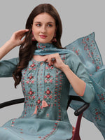 Thumbnail for Blue Embroidered Kurta Pant & Dupatta Set, Multicolor - Hiral Fashion - Dista