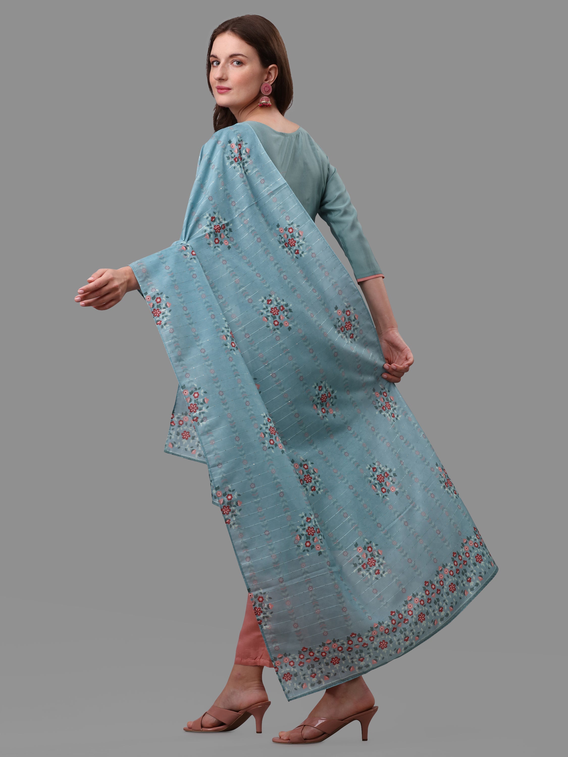 Blue Embroidered Kurta Pant & Dupatta Set, Multicolor - Hiral Fashion - Dista