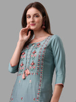 Thumbnail for Blue Embroidered Kurta Pant & Dupatta Set, Multicolor - Hiral Fashion - Dista