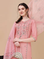 Thumbnail for Pink Embroidered Kurta Pant & Dupatta Set, Multicolor - Hiral Fashion - Distacart