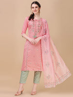 Thumbnail for Pink Embroidered Kurta Pant & Dupatta Set, Multicolor - Hiral Fashion - Distacart
