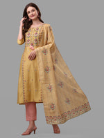 Thumbnail for Yellow Embroidered Kurta Pant & Dupatta Set, Multicolor - Hiral Fashion - Dista