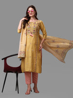 Thumbnail for Yellow Embroidered Kurta Pant & Dupatta Set, Multicolor - Hiral Fashion - Dista