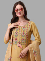 Thumbnail for Yellow Embroidered Kurta Pant & Dupatta Set, Multicolor - Hiral Fashion - Dista