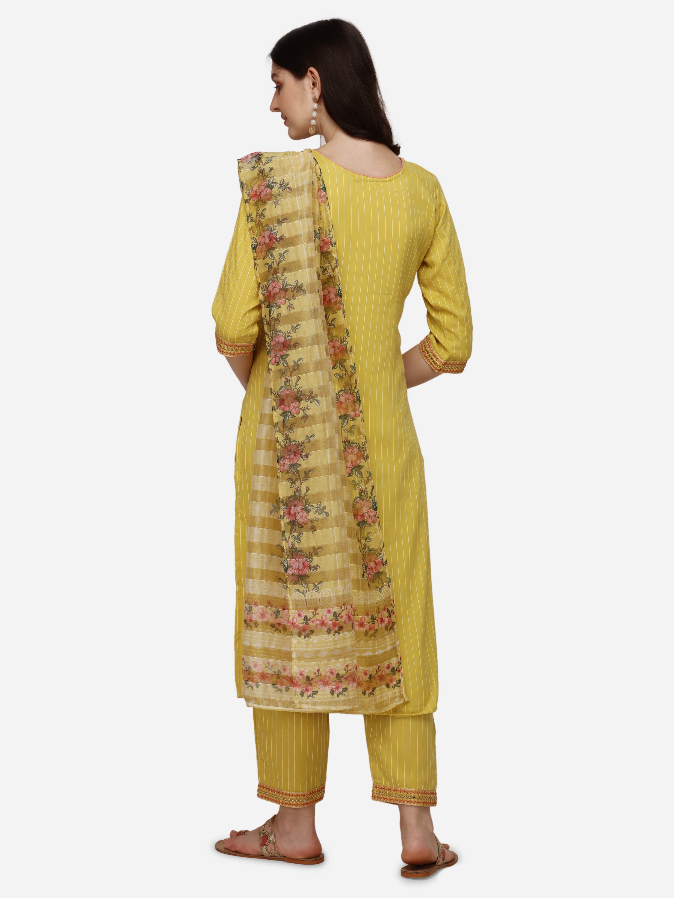 Embroidered Kurta With Pant & Dupatta Set, Multicolor - Hiral Fashion - Dista