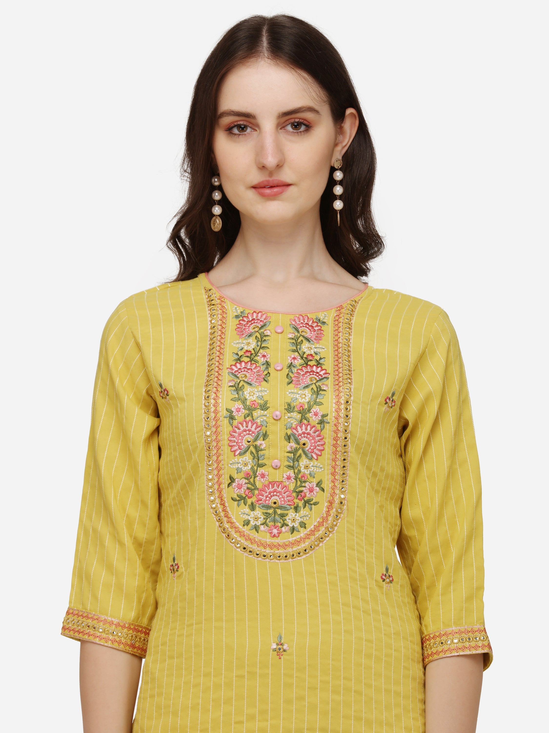 Embroidered Kurta With Pant & Dupatta Set, Multicolor - Hiral Fashion - Dista