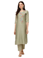 Thumbnail for Hand Embroidered Kurta With Pant & Printed Dupatta, Multicolor - Hiral Fashion - Dista