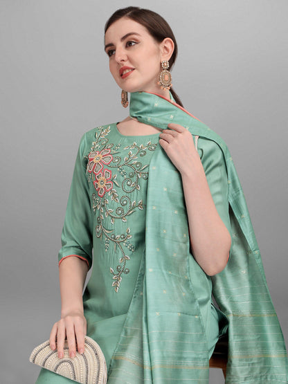 Embroidered Kurta With Pant & Dupatta Set, Multicolor - Hiral Fashion - Dista