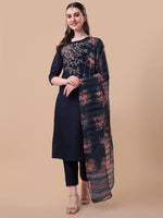 Thumbnail for Hand Embroidered Kurta With Pant And Printed Dupatta Set, Multicolor - Hiral Fashion - Distacart