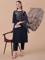 Thumbnail for Hand Embroidered Kurta With Pant And Printed Dupatta Set, Multicolor - Hiral Fashion - Distacart