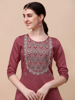 Thumbnail for Hand Embroidered Pink Chanderi Kurta With Pant & Dupatta Set Premium, Multicolor - Hiral Fashion - Distacart