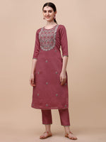 Thumbnail for Hand Embroidered Pink Chanderi Kurta With Pant & Dupatta Set Premium, Multicolor - Hiral Fashion - Distacart