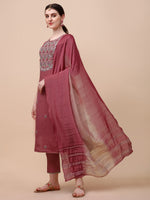 Thumbnail for Hand Embroidered Pink Chanderi Kurta With Pant & Dupatta Set Premium, Multicolor - Hiral Fashion - Distacart