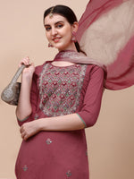 Thumbnail for Hand Embroidered Pink Chanderi Kurta With Pant & Dupatta Set Premium, Multicolor - Hiral Fashion - Distacart