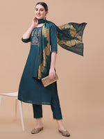 Thumbnail for Embroidered Kurta With Pant& Dupatta Set, Multicolor - Hiral Fashion - Distacart