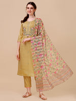 Thumbnail for Embroidered Kurta With Pant & Printed Dupatta Set, Multicolor - Hiral Fashion - Dista