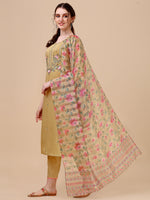 Thumbnail for Embroidered Kurta With Pant & Printed Dupatta Set, Multicolor - Hiral Fashion - Dista