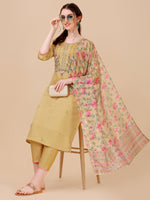 Thumbnail for Embroidered Kurta With Pant & Printed Dupatta Set, Multicolor - Hiral Fashion - Dista