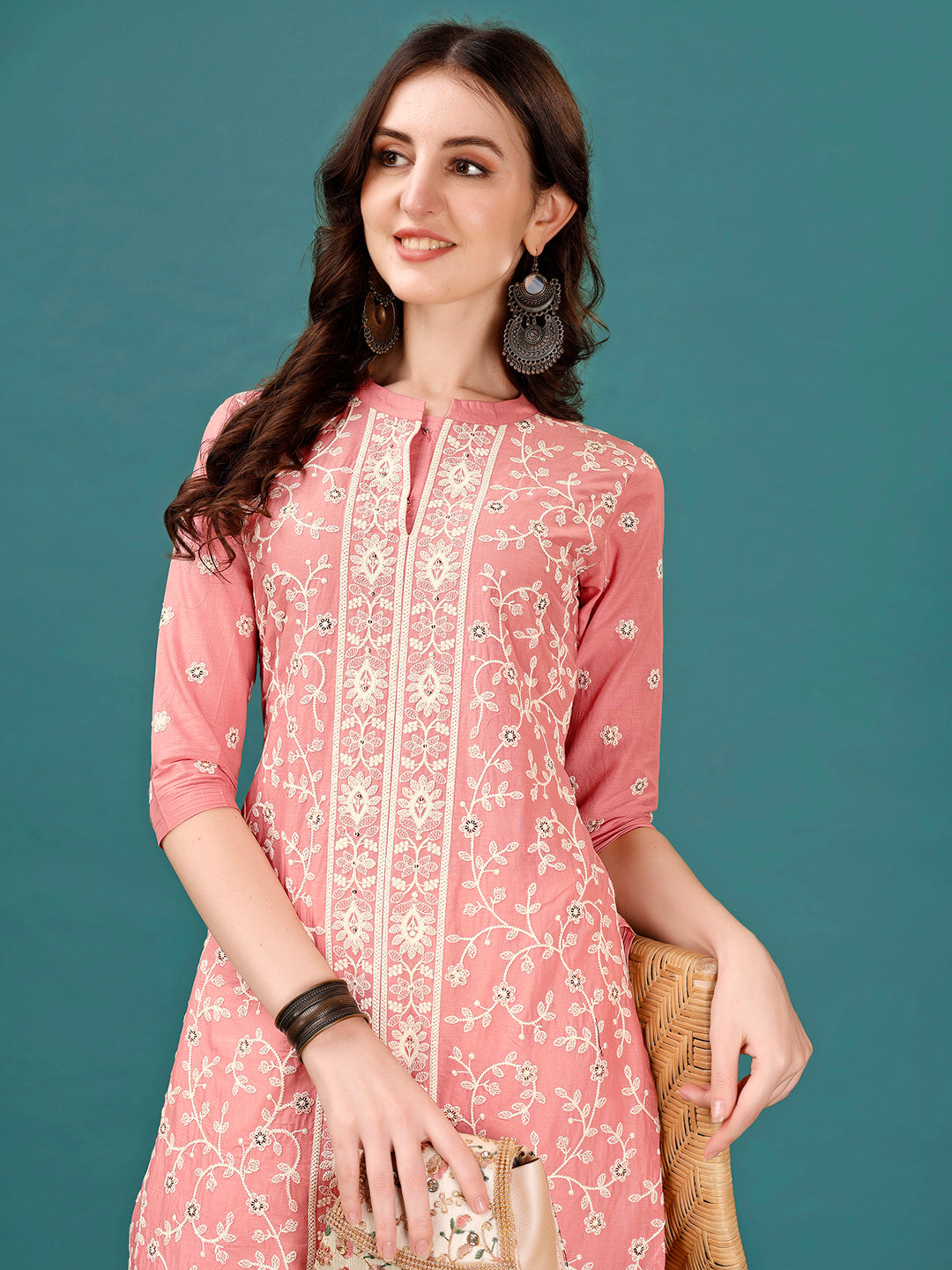 Lucknowi Embroidered Pure Cotton Mal Kurta With Designer Pant, Multicolor - Hiral Fashion - Dista