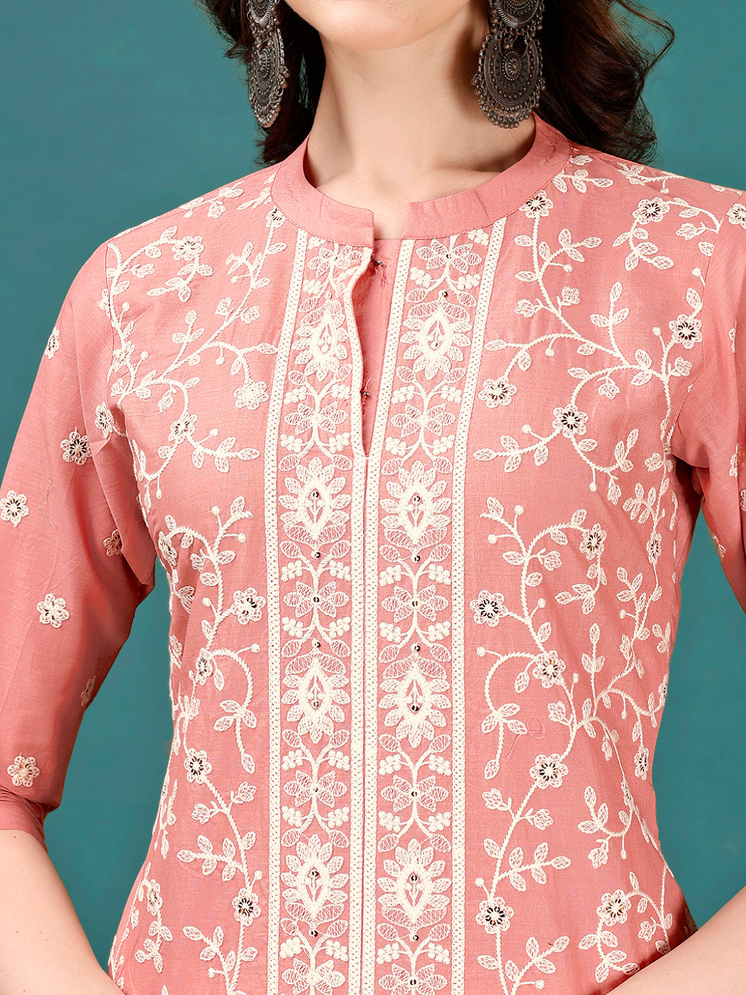 Lucknowi Embroidered Pure Cotton Mal Kurta With Designer Pant, Multicolor - Hiral Fashion - Dista