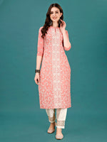 Thumbnail for Lucknowi Embroidered Pure Cotton Mal Kurta With Designer Pant, Multicolor - Hiral Fashion - Dista