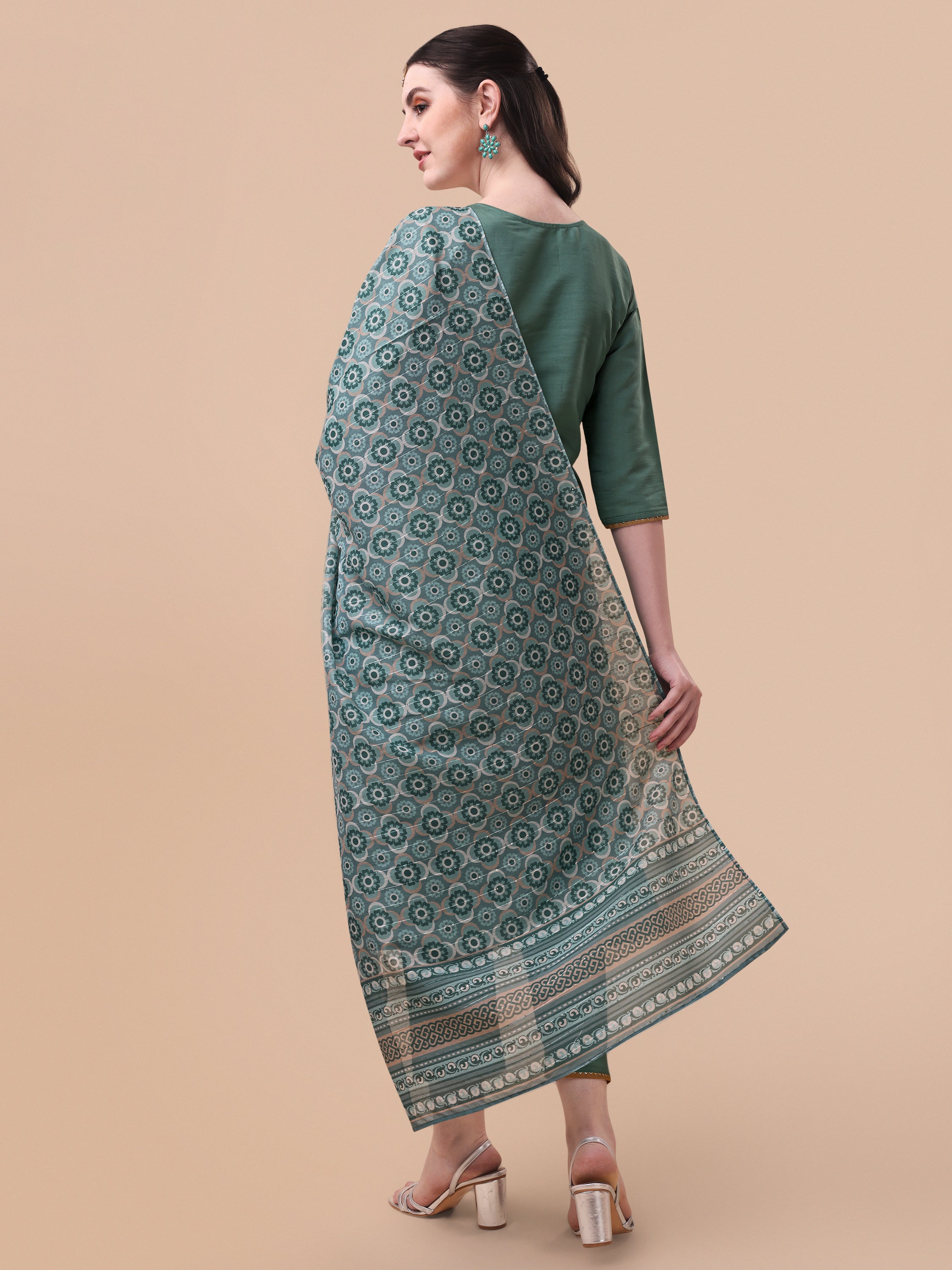 Embroidered Kurta With Pant And Printed Dupatta Set, Multicolor - Hiral Fashion - Dista