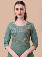 Thumbnail for Embroidered Kurta With Pant And Printed Dupatta Set, Multicolor - Hiral Fashion - Dista