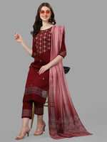 Thumbnail for Thread Embroidered Kurta With Pant And Dupatta Set, Multicolor - Hiral Fashion - Dista