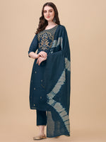 Thumbnail for Embroidered Kurta With Pant And Dupatta Set, Multicolor - Hiral Fashion - Dista