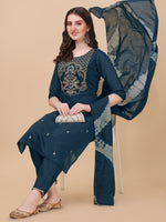 Thumbnail for Embroidered Kurta With Pant And Dupatta Set, Multicolor - Hiral Fashion - Dista