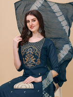 Thumbnail for Embroidered Kurta With Pant And Dupatta Set, Multicolor - Hiral Fashion - Dista