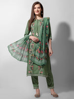 Thumbnail for Embroidered Rayon Sequined Green Kurta With Pant & Dupatta Set Premium, Multicolor - Hiral Fashion - Distacart