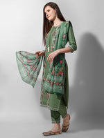 Thumbnail for Embroidered Rayon Sequined Green Kurta With Pant & Dupatta Set Premium, Multicolor - Hiral Fashion - Distacart