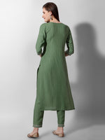 Thumbnail for Embroidered Rayon Sequined Green Kurta With Pant & Dupatta Set Premium, Multicolor - Hiral Fashion - Distacart
