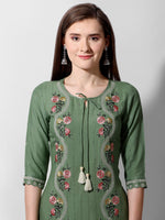 Thumbnail for Embroidered Rayon Sequined Green Kurta With Pant & Dupatta Set Premium, Multicolor - Hiral Fashion - Distacart